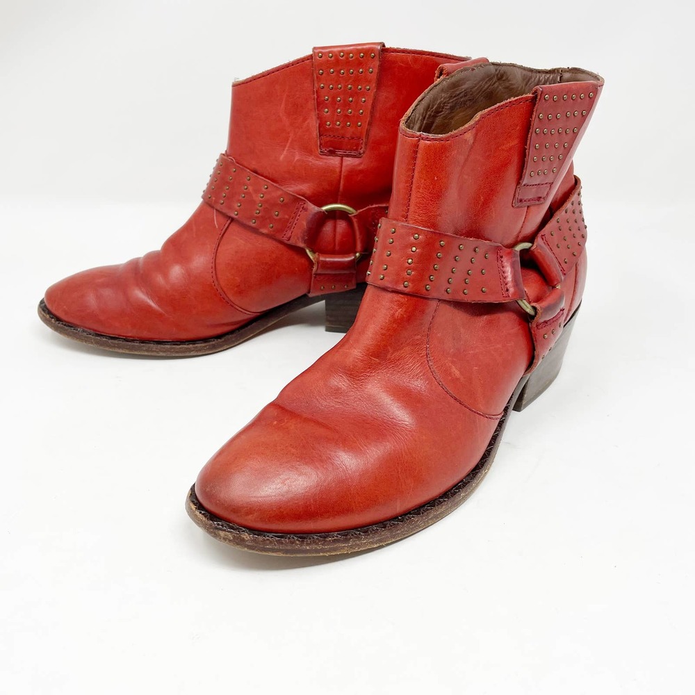 Kork-Ease Katie Red Studded Harness Western Moto Ankle Bootie